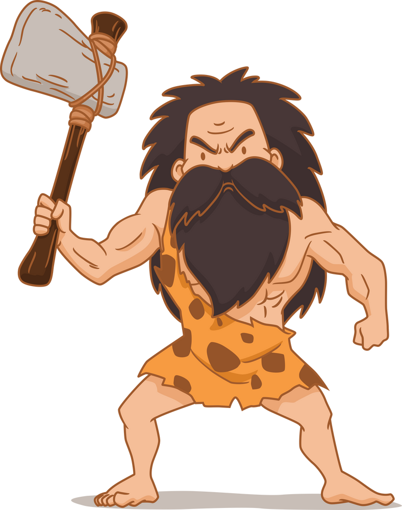 Cartoon caveman holding stone axe.